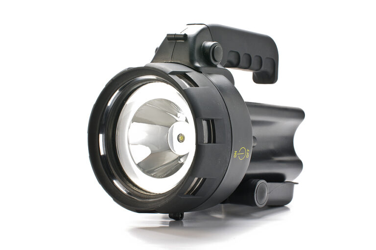 Powerful Portable Led Flashlight Isolated On The Bright Backgrou
